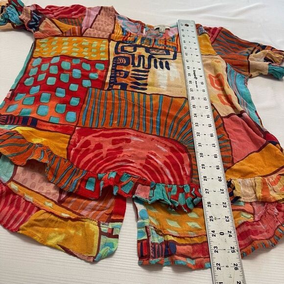 Orientique Naturally Australian Art To Wear Lagenlook Ruffle Top Size Medium - Picture 5 of 7